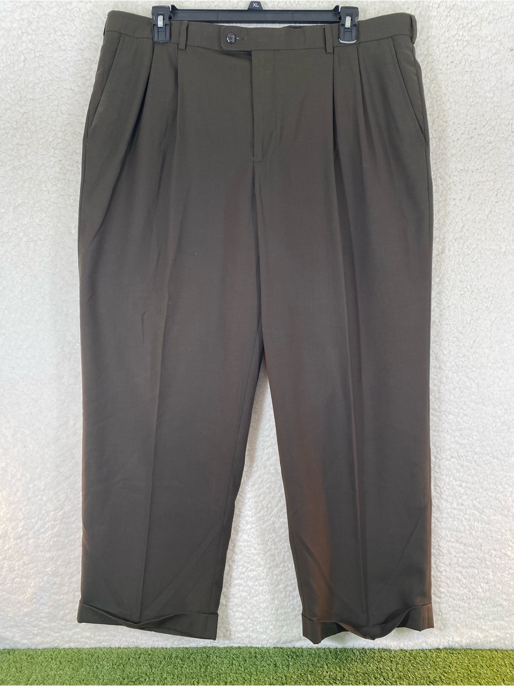 Savane Comfort Plus x George Dress Pants Mens 42x30 Army Green Pleated Cuffed